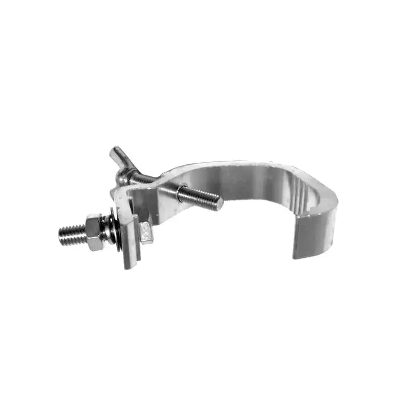 Silver aluminum scaffold clip with threaded bolts and hexagonal nut for secure attachment of decorbites™ led par hooks