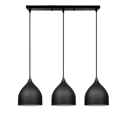 Black matte aluminum led pendant light fixture with three teardrop shades for kitchen bedroom living room use