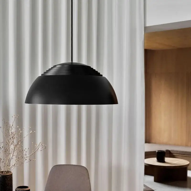 Black matte decorbites aluminum pendant lamp with concentric layered dome design for dining room and kitchen island