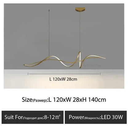 Gold-toned decorbites aluminum pendant light chandelier with modern wave design for kitchen dining room decoration