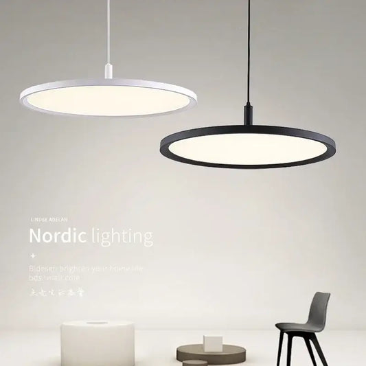 Two minimalist decorbites aluminum pendant lights in white and black with round led ring design for home and hotel use