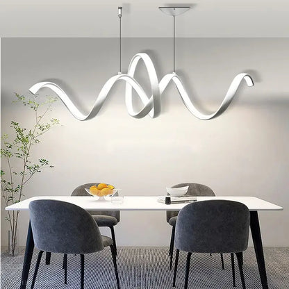Modern white aluminum decorbites s-shaped pendant lamp with sleek flowing wave design for dining kitchen island lighting