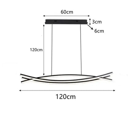 Black modern decorbites aluminum suspension led chandelier with curved led strips and minimalist rectangular ceiling mount