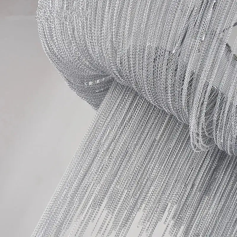 Silver metallic chain curtain with delicate cascading design for decorbites aluminum tassel chandelier pendant light