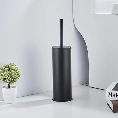 Black matte aluminum toilet brush holder with matching handle from DecorBites™ brushed gold and black set