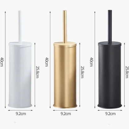 Decorbites™ aluminum toilet brush holder set in white gold and black with matching brush holders for bath hardware