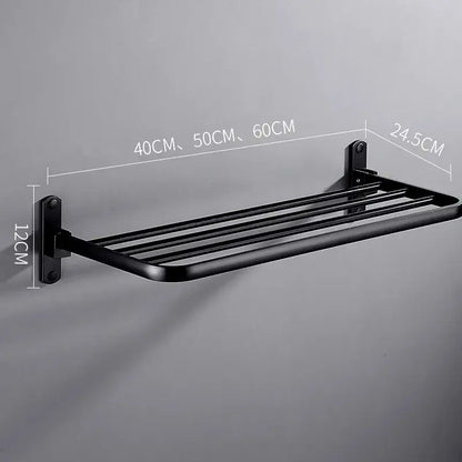 Black metal wall-mounted aluminum towel rack by decorbites with multiple horizontal bars in black finish