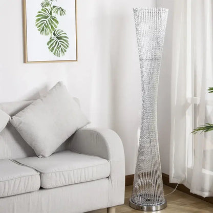 Silver beaded decorbites aluminum tower floor lamp with tall slender design and metallic base for modern living room decor