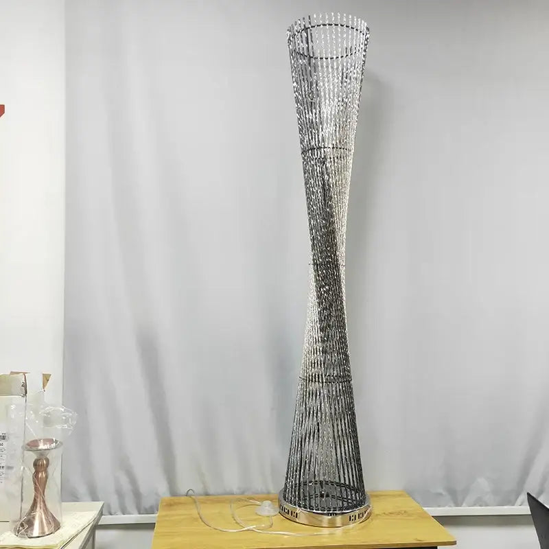 Silver beaded decorbites aluminum tower floor lamp with tall twisted cylindrical design for modern living room decor