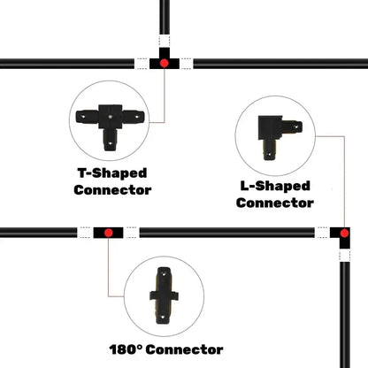 Black plastic t-shaped l-shaped and 180° connectors for decorbites aluminum track rail led ceiling spotlight track lighting system