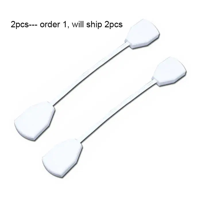 White plastic safety pins with sleek design and rounded ends for use with decorbites aluminum track rails