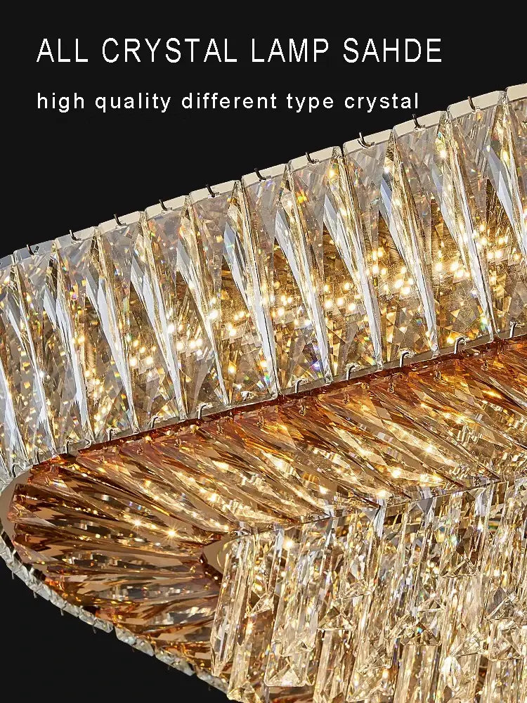 DecorBites amber crystal ceiling chandelier with multi-tiered clear and gold-toned crystals for luxe home decor lighting