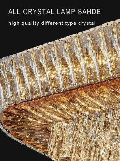 DecorBites amber crystal ceiling chandelier with multi-tiered clear and gold-toned crystals for luxe home decor lighting