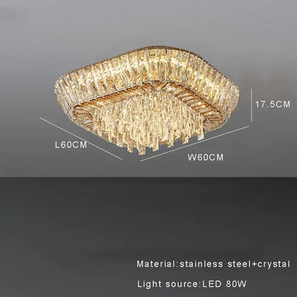Decorbites™ amber crystal ceiling chandelier with a gold-toned frame featuring cascading clear and amber crystals
