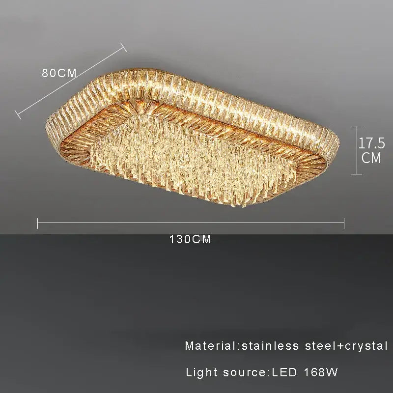 Decorbites™ amber crystal ceiling chandelier with gold-toned rectangular frame and cascading amber crystal elements