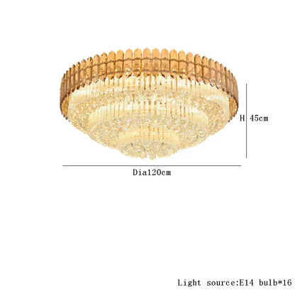 Decorbites amber crystal round chandelier with gold-toned tiered design and 16 e14 bulbs for living room lighting