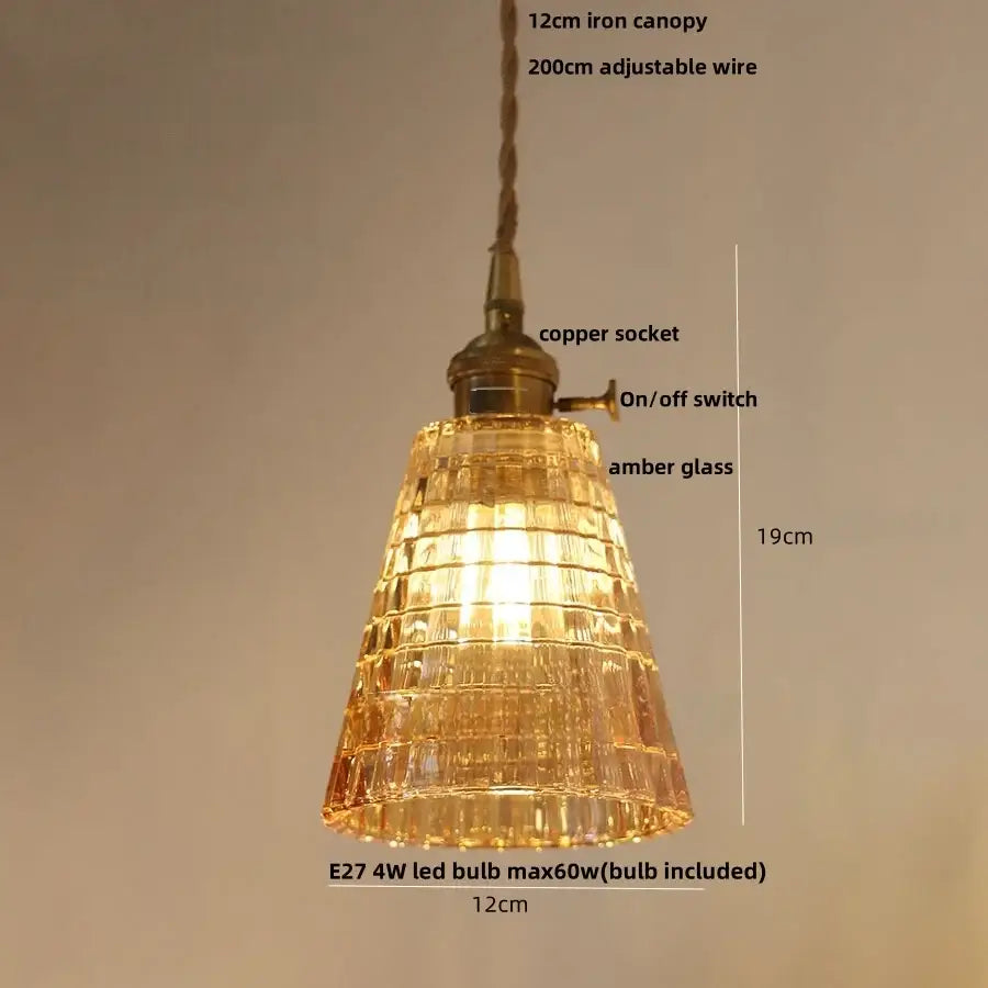 DecorBites amber flower glass pendant light with warm amber tiered glass and brass copper socket modern nordic design