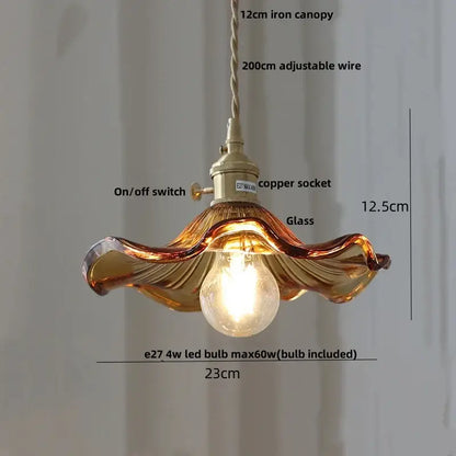 DecorBites amber flower glass pendant lamp with warm amber glass and copper socket for modern kitchen and living room use