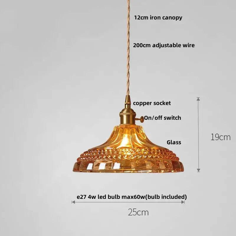 Decorbites amber flower glass pendant lamp with golden amber glass, copper socket, and iron canopy for modern interiors