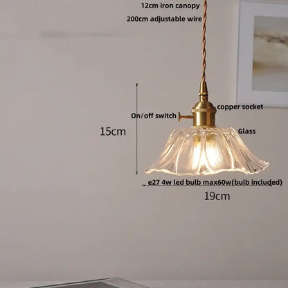 DecorBites amber flower glass pendant light with fluted glass and brass-finished copper socket for kitchen decor