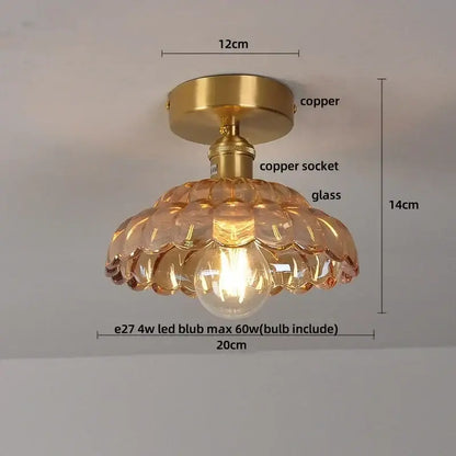 DecorBites amber glass ceiling lamp with copper base and amber glass shade shaped like overlapping petals for modern rooms