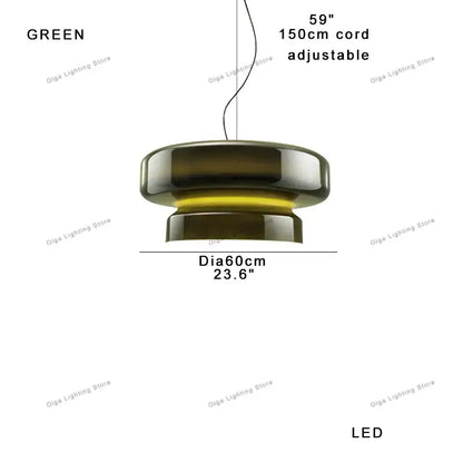 Modern green glass pendant lights with sleek tiered design and adjustable 150cm cord for kitchen island dining table decoration