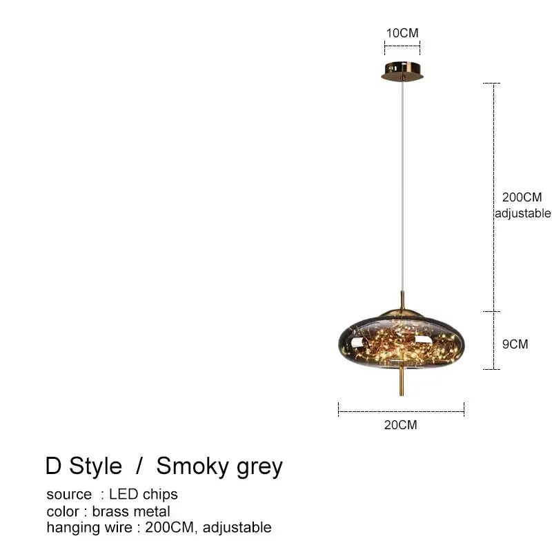 Smoky grey glass chandelier with brass accents and led chips from DecorBites amber glass chandelier collection