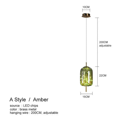 Decorbites amber glass chandelier with amber glass and brass accents featuring adjustable 200cm hanging wire