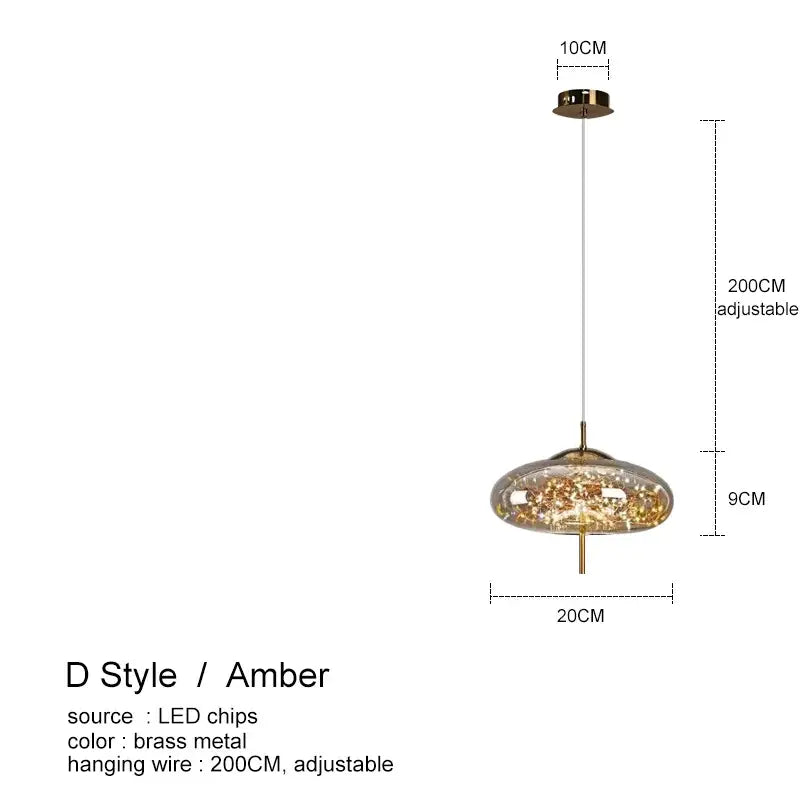 Amber glass chandelier with brass frame and led chips luxury pendant lighting for bedroom dining room kitchen restaurant
