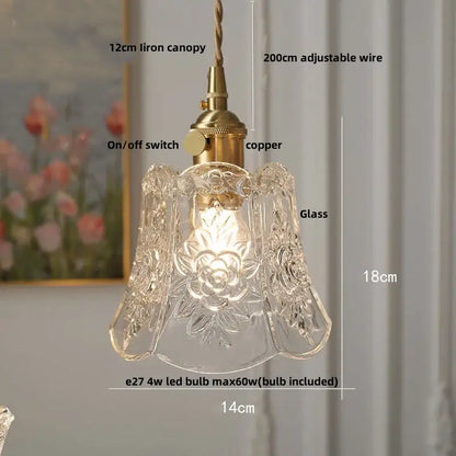 Decorbites amber glass cube led pendant lights with clear floral etched glass and brass copper hardware for kitchen or bedroom
