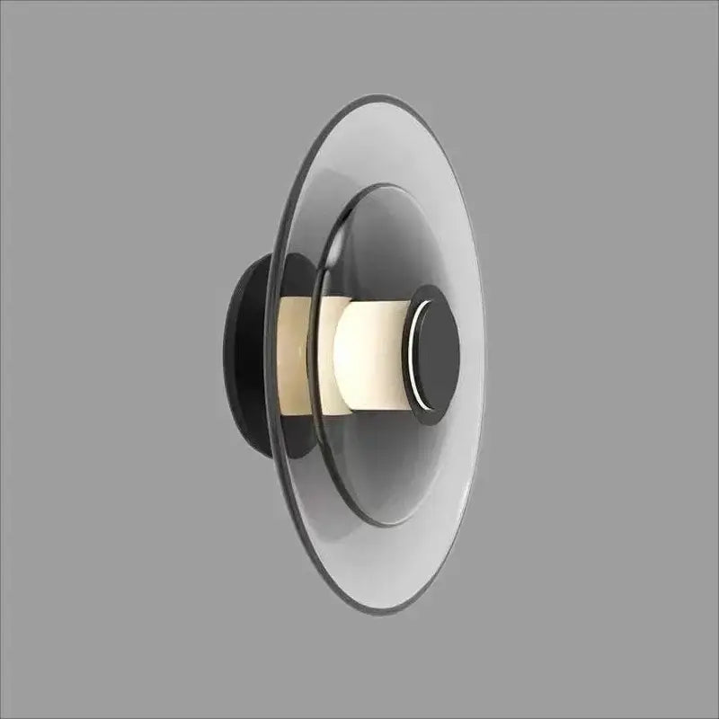 Decorbites™ amber glass disc wall lamp modern minimalist led sconce with black and frosted glass concentric design