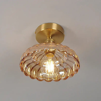 DecorBites™ amber glass led ceiling lamp with warm amber scalloped glass and brass-finished mounting base for indoor use
