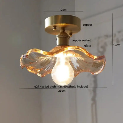 DecorBites amber glass LED ceiling lamp with warm-toned hand-blown glass and copper-finished mounting base