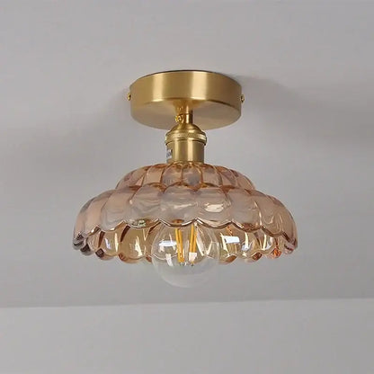 DecorBites™ amber glass led ceiling lamp with peach-colored scalloped glass and gold-toned metal base for indoor lighting