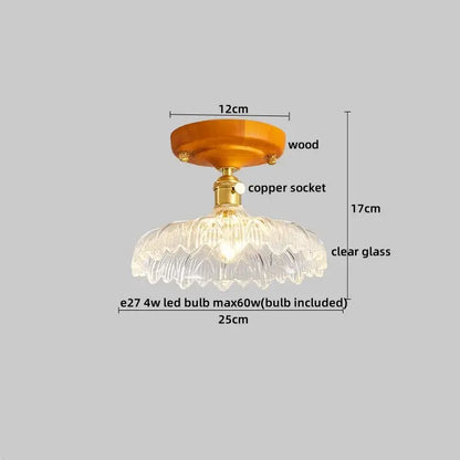 DecorBites amber glass led ceiling light with fluted glass design and amber wooden ceiling mount for modern rooms