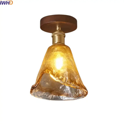 DecorBites amber glass led ceiling light with warm amber hand-blown glass and brass-finished base for modern spaces