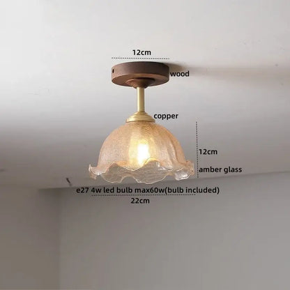 DecorBites amber glass led ceiling light with warm amber glass pendant, copper stem, and wood canopy for kids room