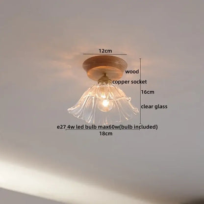 DecorBites amber glass led ceiling light with clear glass pendant, wooden base, and copper socket for modern decor