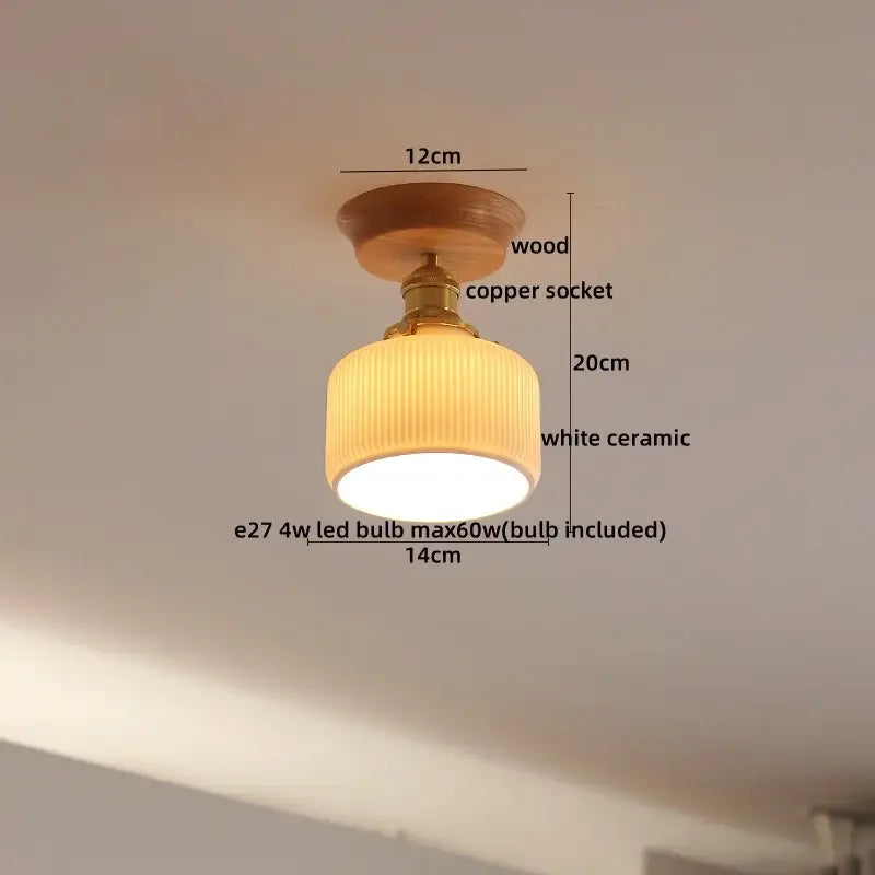 DecorBites amber glass led ceiling light with white ceramic shade copper socket and wooden base for modern home decor