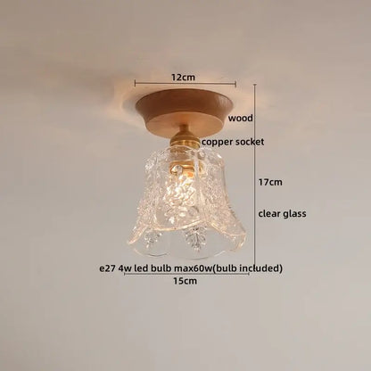 Decorbites amber glass led ceiling light with clear glass bell pendant wooden base and copper socket for modern decor
