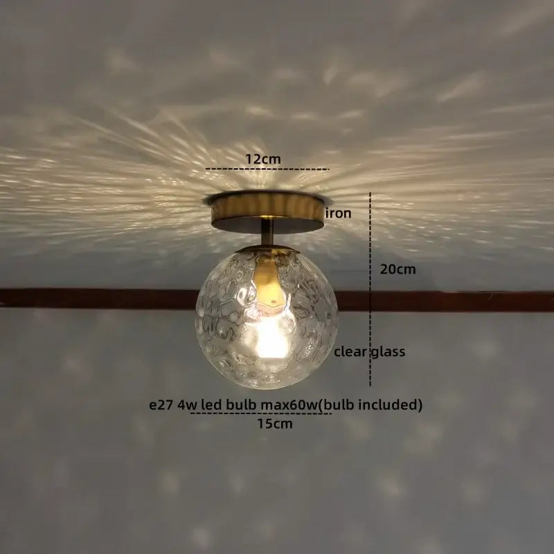 Decorbites amber glass led ceiling lights with clear glass globe and brass iron base for modern home lighting