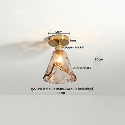 Decorbites™ amber glass led ceiling lights with warm amber glass, brass iron base, and copper socket for modern decor