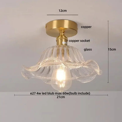 Decorbites amber glass led ceiling light with clear fluted glass pendant and brass copper hardware for modern kitchen lighting