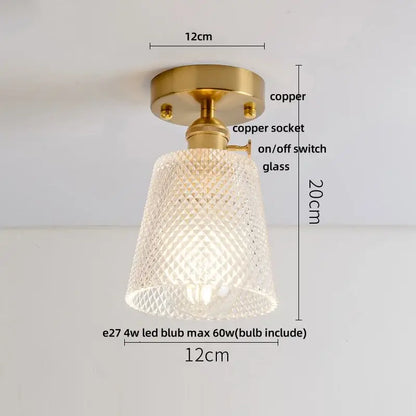 Vintage-style DecorBites™ ceiling light with brass copper finish and clear diamond-patterned amber glass LED shade