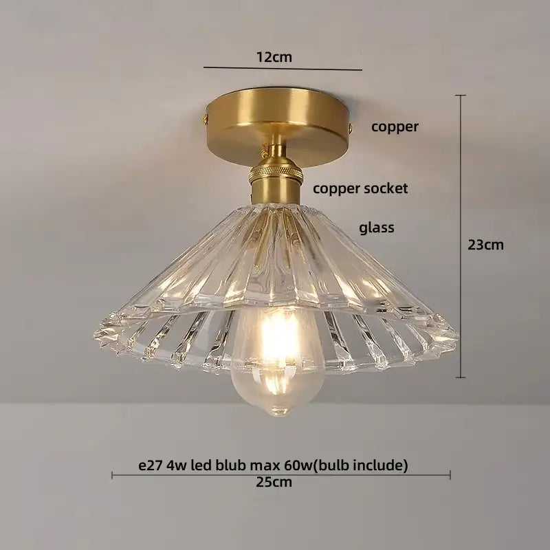 DecorBites™ amber glass led ceiling light with clear faceted glass and brass copper-finished mounting base