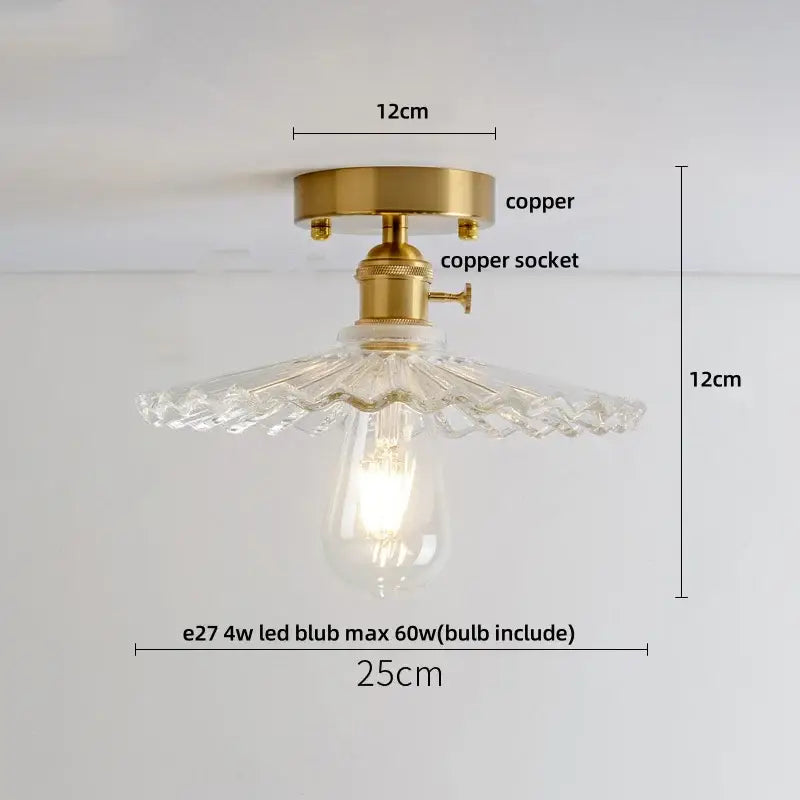 DecorBites™ amber glass led ceiling light with brass copper fixture and faceted glass shade for modern living rooms