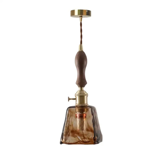 Decorbites amber glass led hanging lamp with vintage amber glass shade brass hardware and wood pull chain for bar loft