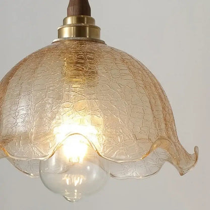Decorbites amber glass led pendant lamp with warm amber glass crackled texture and brass-finished fixture