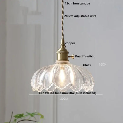DecorBites amber glass led pendant lamp with flower-shaped glass and brass copper fixture for modern lighting