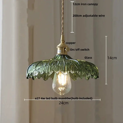 Decorbites™ amber glass led pendant lamp with green glass shade copper switch and iron canopy modern nordic design